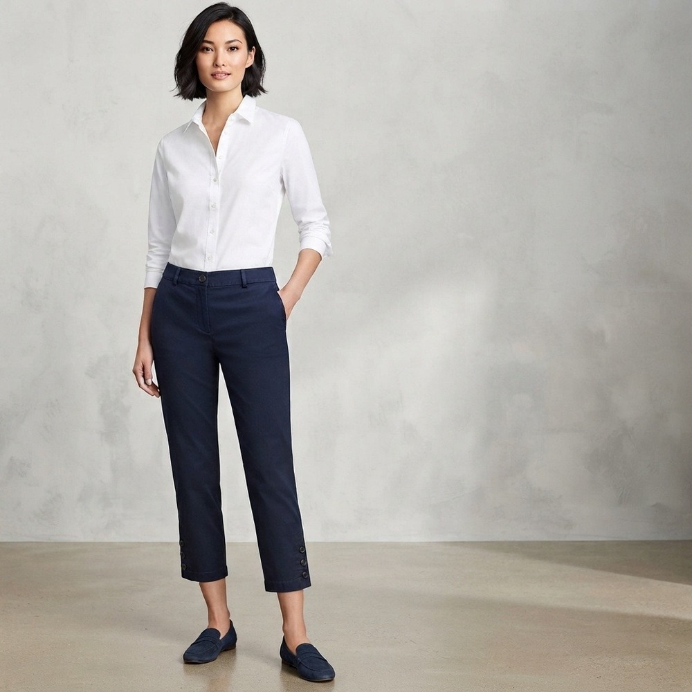 Talbots Perfect Skimmer Pants Women 6P Navy Blue Excellent Button Hem Capri